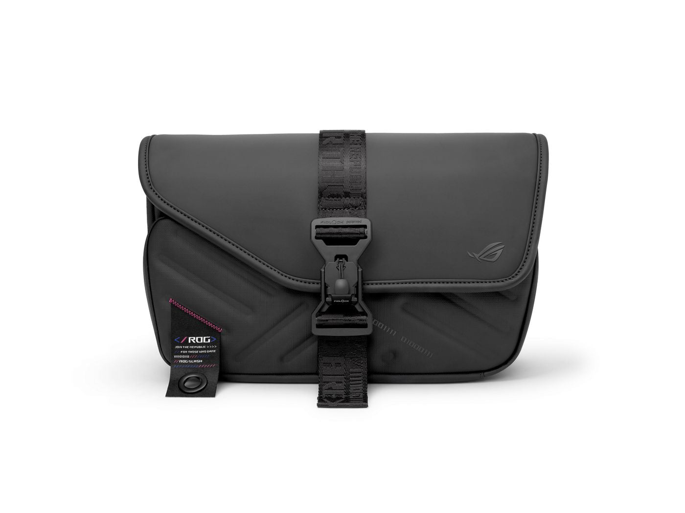 ASUS ROG Slash Umhängetasche – wasserabweisend, PU-Kunstleder, schwarz, 33 × 9,5 × 18 cm