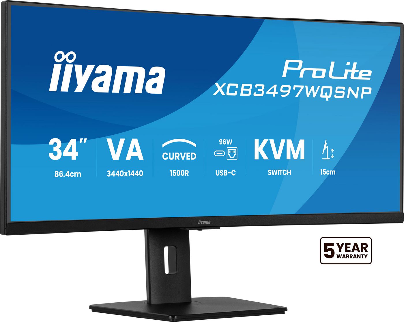 iiyama XCB3497WQSNP-B1 – Monitor, 34" 3440 × 1440 (UQHD), 120 Hz, 350 cd/m²