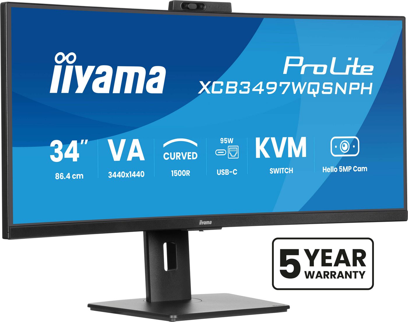 iiyama ProLite XCB3497WQSNPH-B1 – Monitor, 34", 3440 × 1440, VA, 350 cd/m²