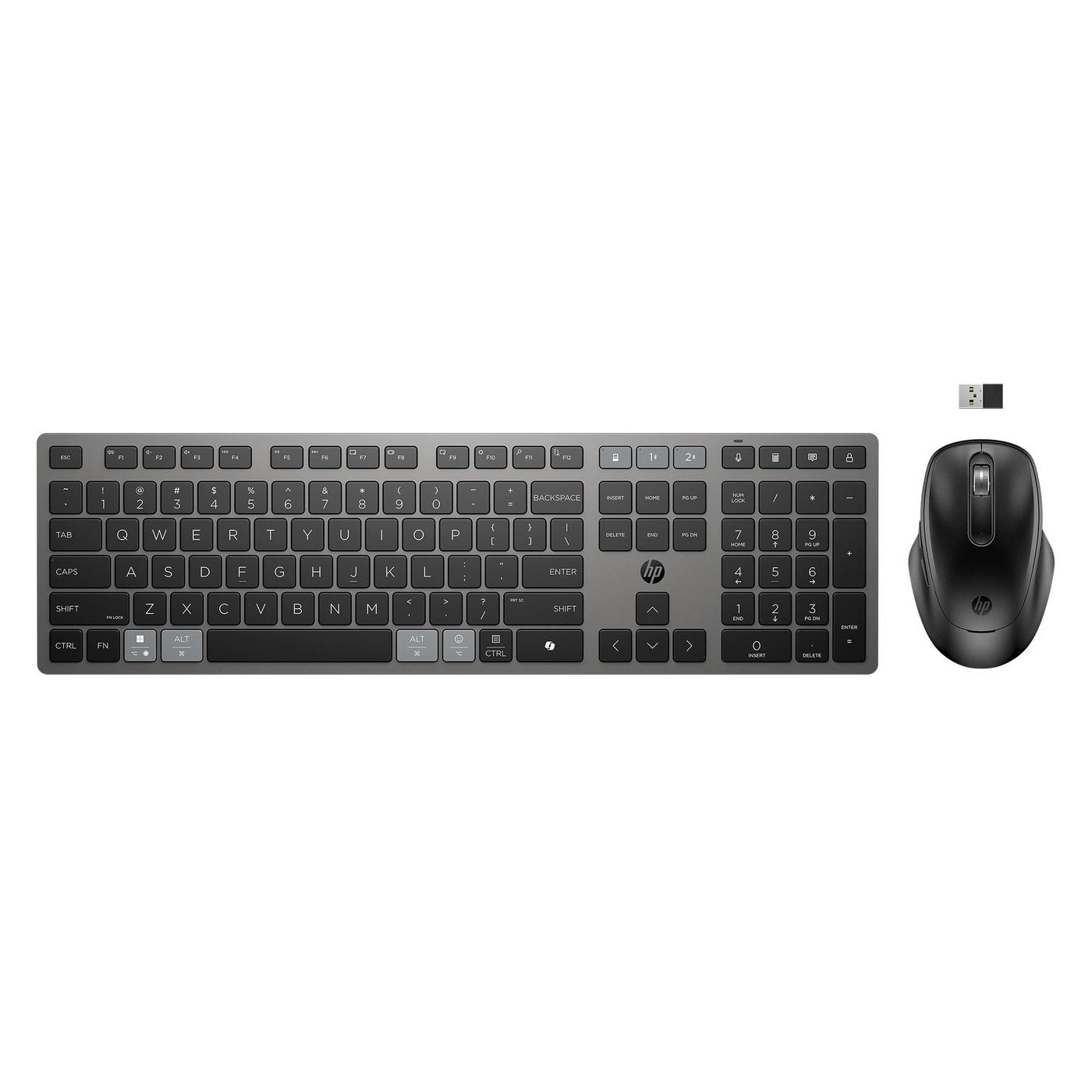 HP 725 – Tastatur, kabellos (Bluetooth/2,4 GHz), Fullsize (mit Ziffernblock), Scissor, Multi-Device, aufladbar