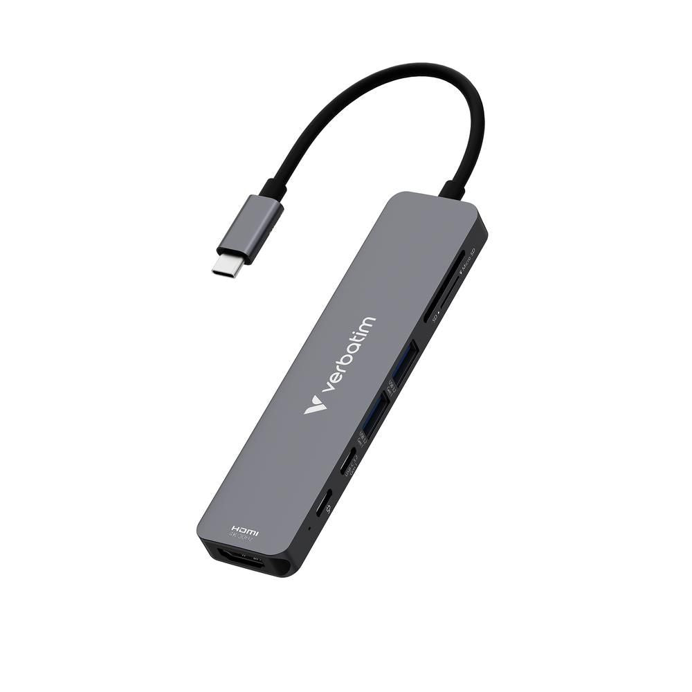 Verbatim 32158 USB-Hub – USB-C, 1× HDMI, 2× USB-A, 1× USB-C, 100 W PD, SD/microSD, für Windows/Mac/Linux