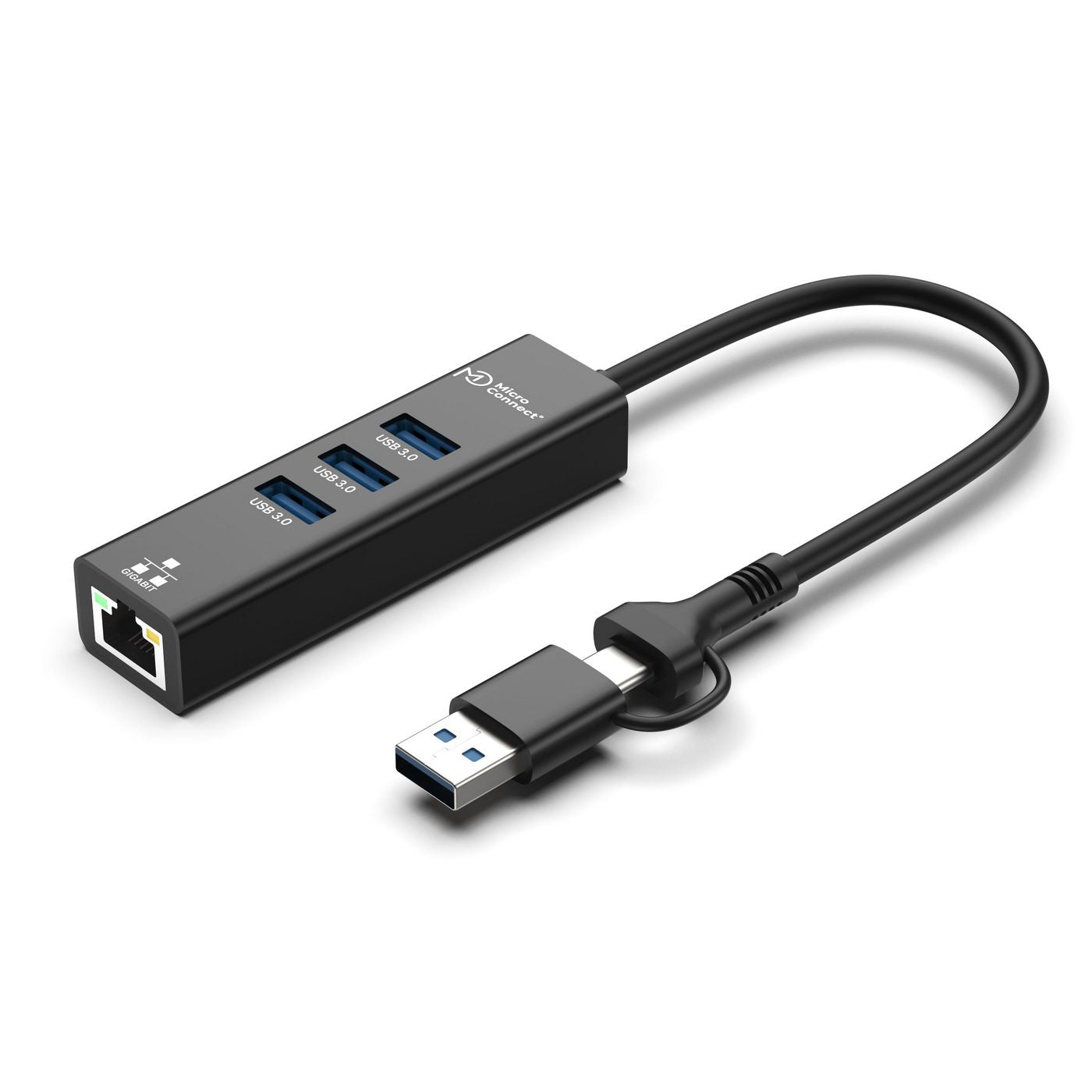 Microconnect USB-Hub – USB 3.2 Gen 1, 4× USB-A, USB-C, GbE, für Windows/Mac/Linux