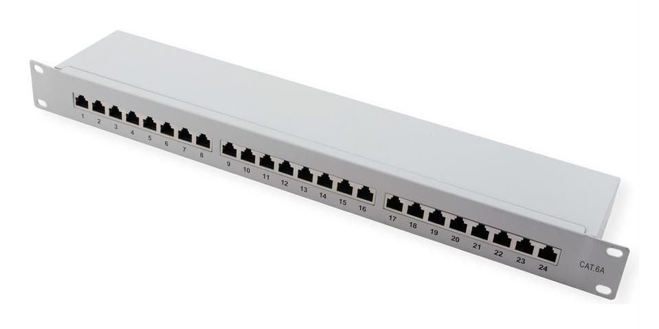 VALUE Patchpanel Cat.6A (Klasse EA) – 24× 10G, geschirmt, 19", 1U, Grau