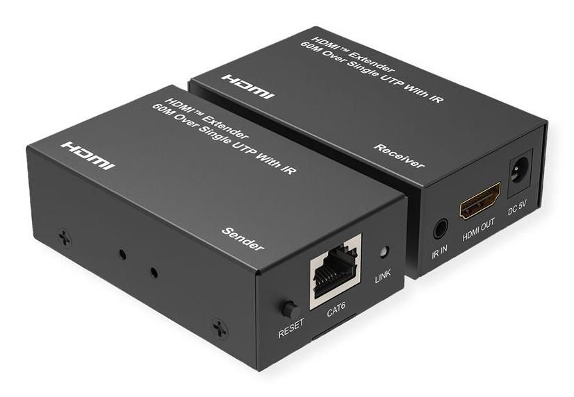 VALUE HDBaseT Extender-Kit – bis 60 m, 1920 × 1080 @ 60 Hz, HDMI 1.3, IR-Fernbedienung, Schwarz