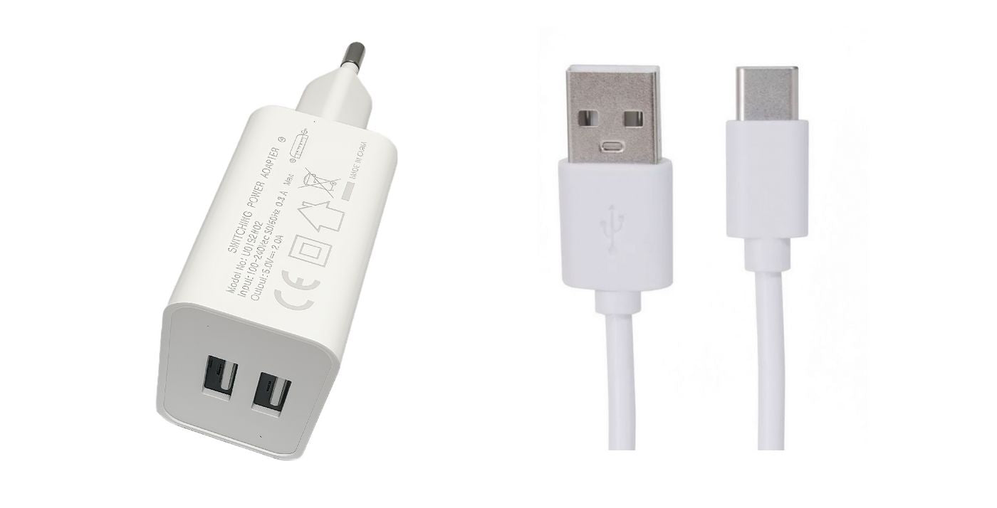Microconnect USB-Ladegerät – USB-A×2, inkl. USB-C-Kabel 1 m – Weiss