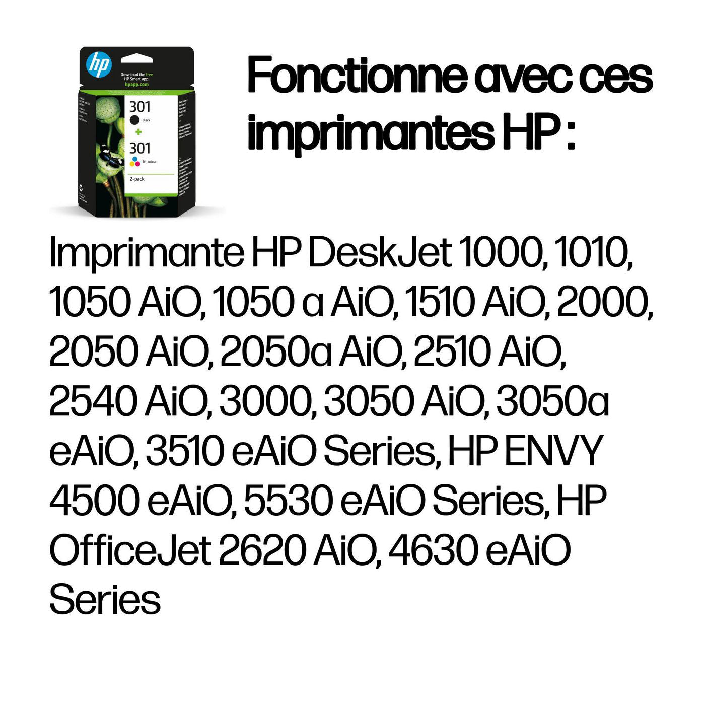 HP Tintenpatronen-Multipack 301, Schwarz + Farbe, 2er-Pack – für Inkjetdrucker