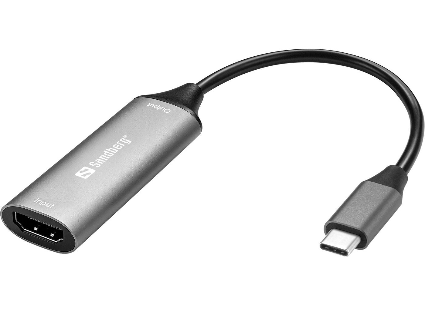 Sandberg Capture-Adapter HDMI zu USB-C – 1920 × 1080, integriertes USB-C-Kabel, Grau, für Windows/Mac/Linux