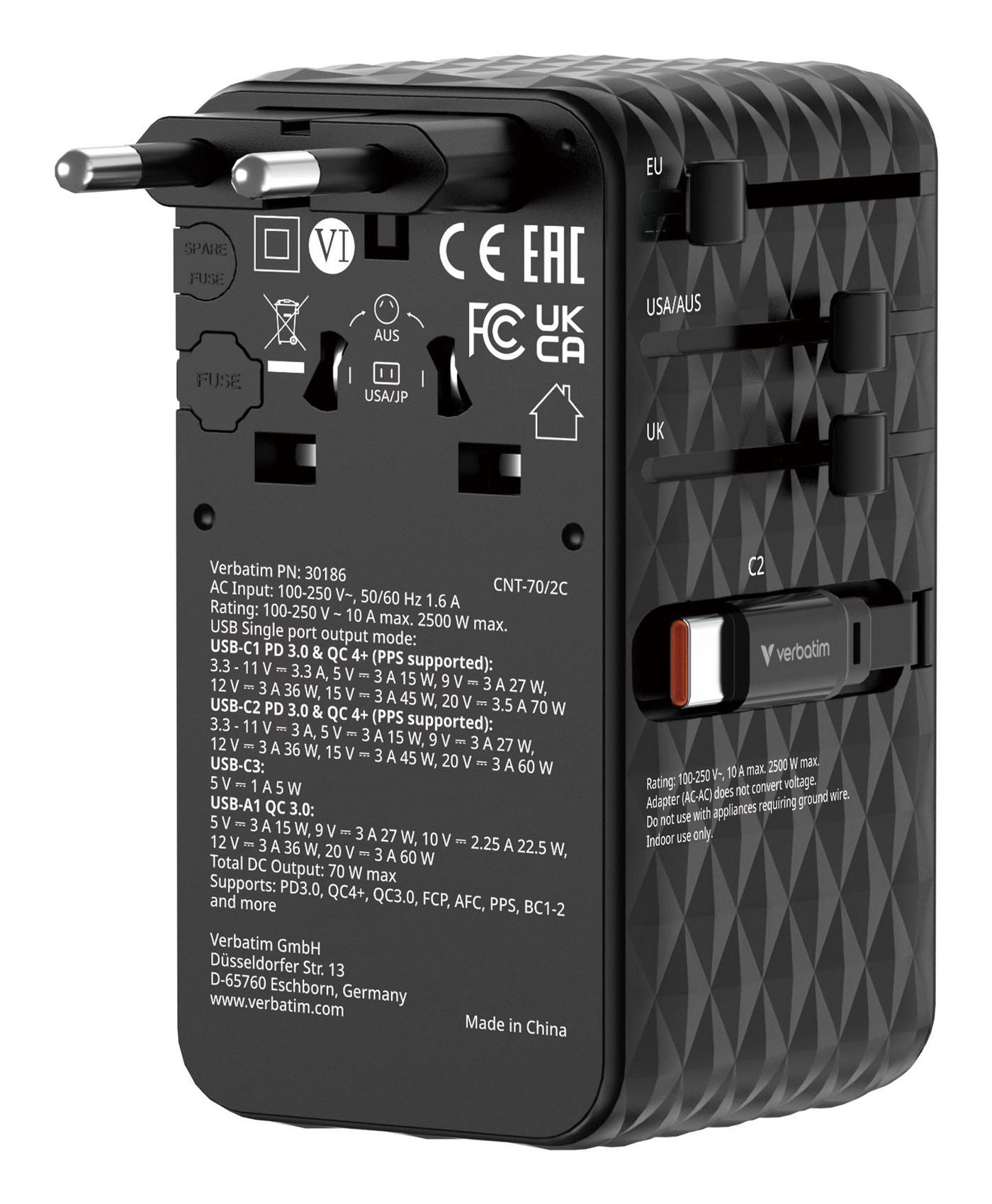 Verbatim Charge 'n' Travel Ladegerät – 70 W, 2× USB-C