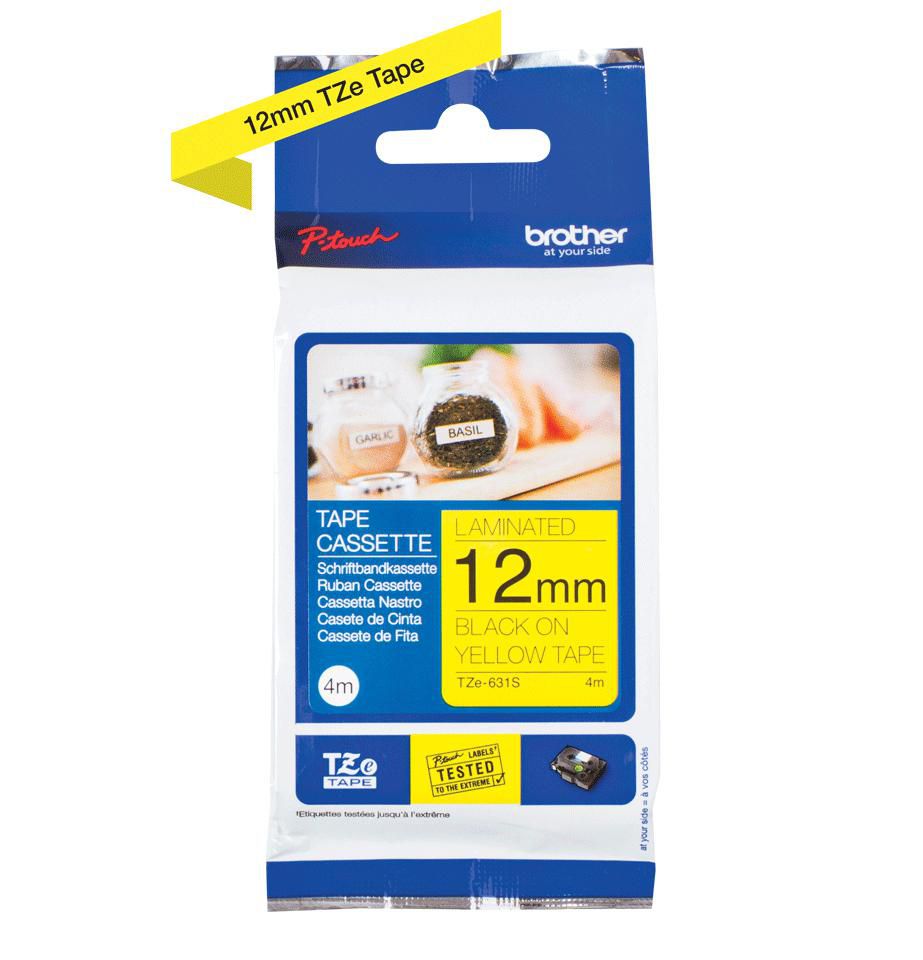 Brother Schriftband – 12 mm, gelb, schwarz – TZE-631S