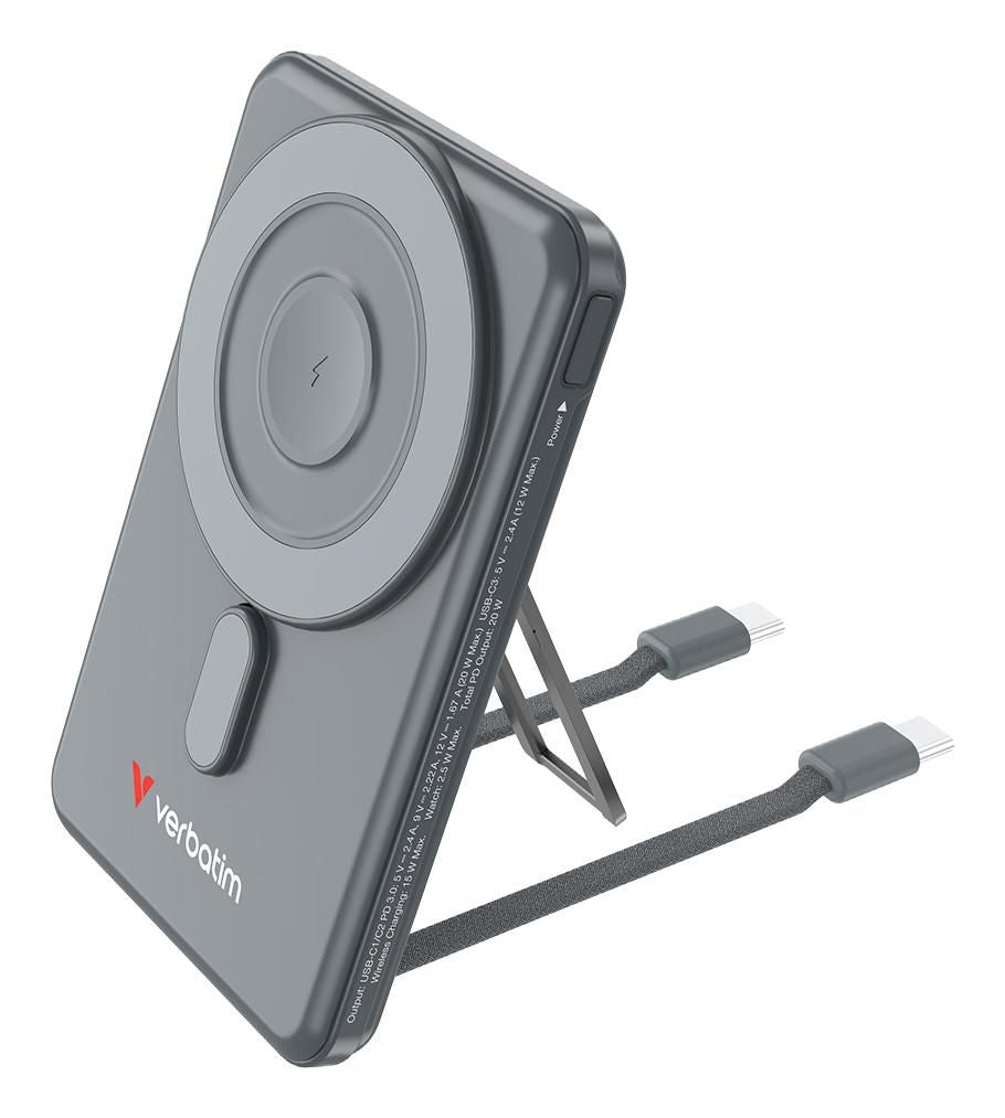 Verbatim Charge N Go 2C MagSafe Powerbank 5'000 mAh – 20 W PD, MagSafe 15 W, 2× USB-C, grau