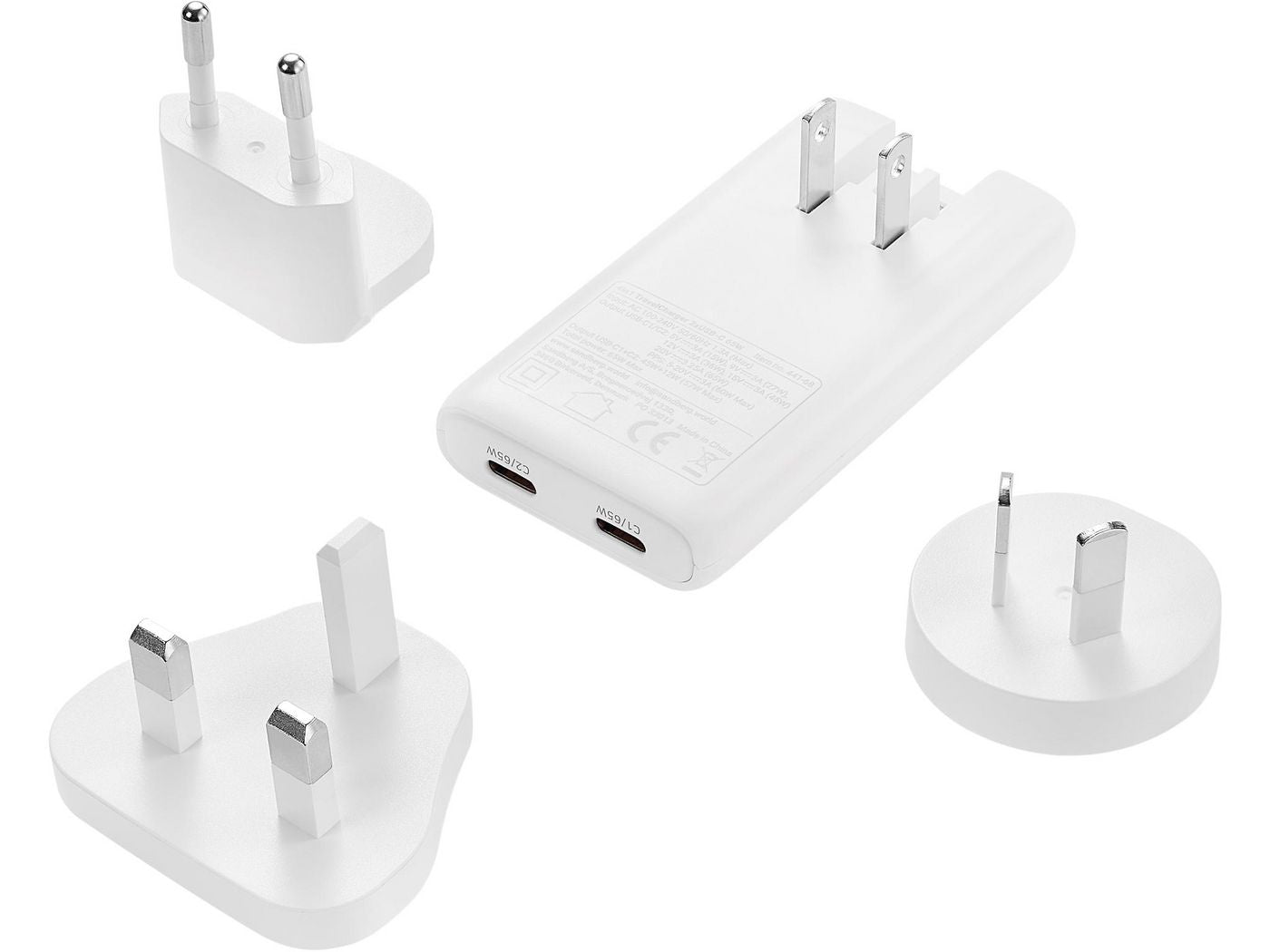 Sandberg 441-68 USB-Ladegerät 65 W – USB-C×2 – PD, PPS, GaN – AU/EU/UK – Weiss
