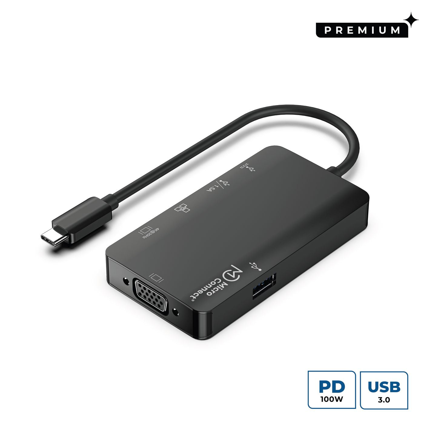 Microconnect Multiport-Adapter – USB-C, 1× HDMI, 1× VGA, 2× USB-A, 100 W PD, Fast Ethernet