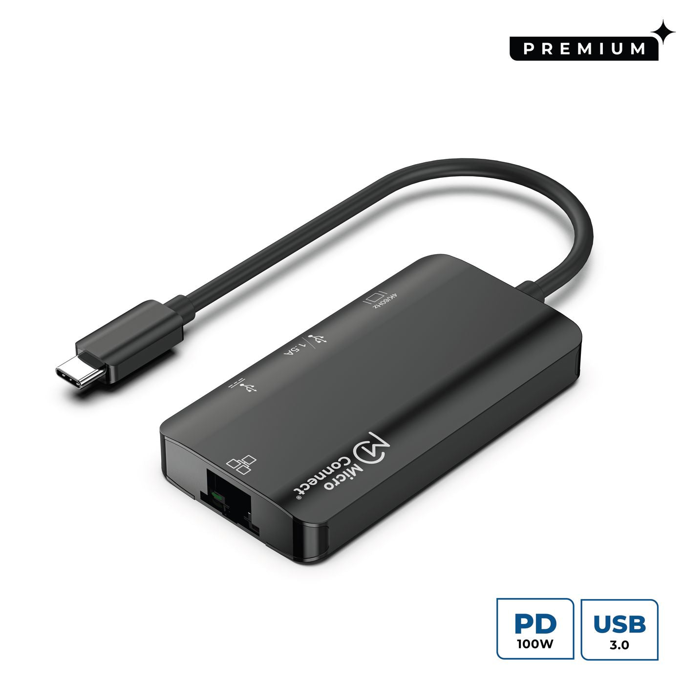 Microconnect Multiport-Adapter – USB-C, 1× HDMI, 1× USB-A, 100 W PD, Fast Ethernet, für Windows/Mac