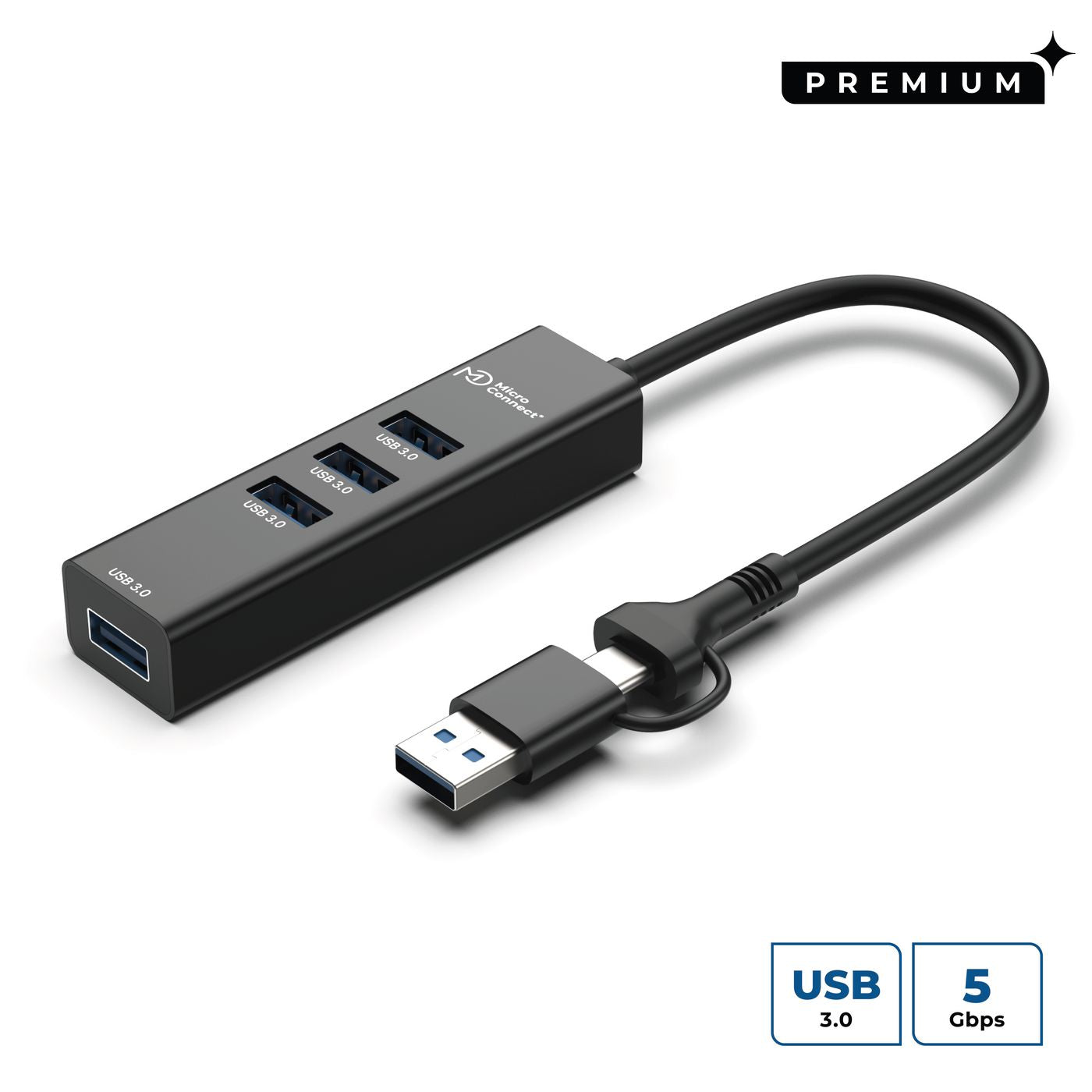 Microconnect USB-Hub – 4× USB-A, USB-C, für Windows/Mac