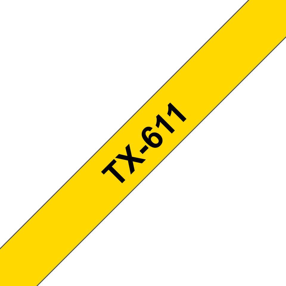 Brother TX-611 Schriftband – Schwarz auf Gelb – 6 mm × 15,4 m, laminiert, glänzend – für Brother P-touch