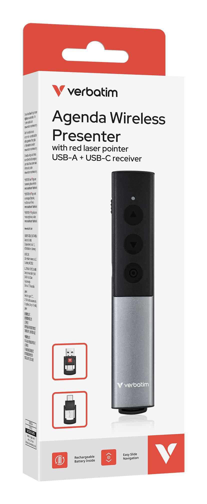 Verbatim Agenda 32366 – Presenter – Laserklasse 1, RF (2,4 GHz), 100 m, Schwarz/Silber