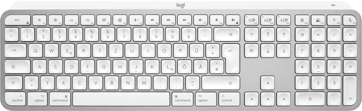 Logitech MX Keys S für Mac – Tastatur, kabellos (Bluetooth), DE-Layout (DE), Weiss – für macOS