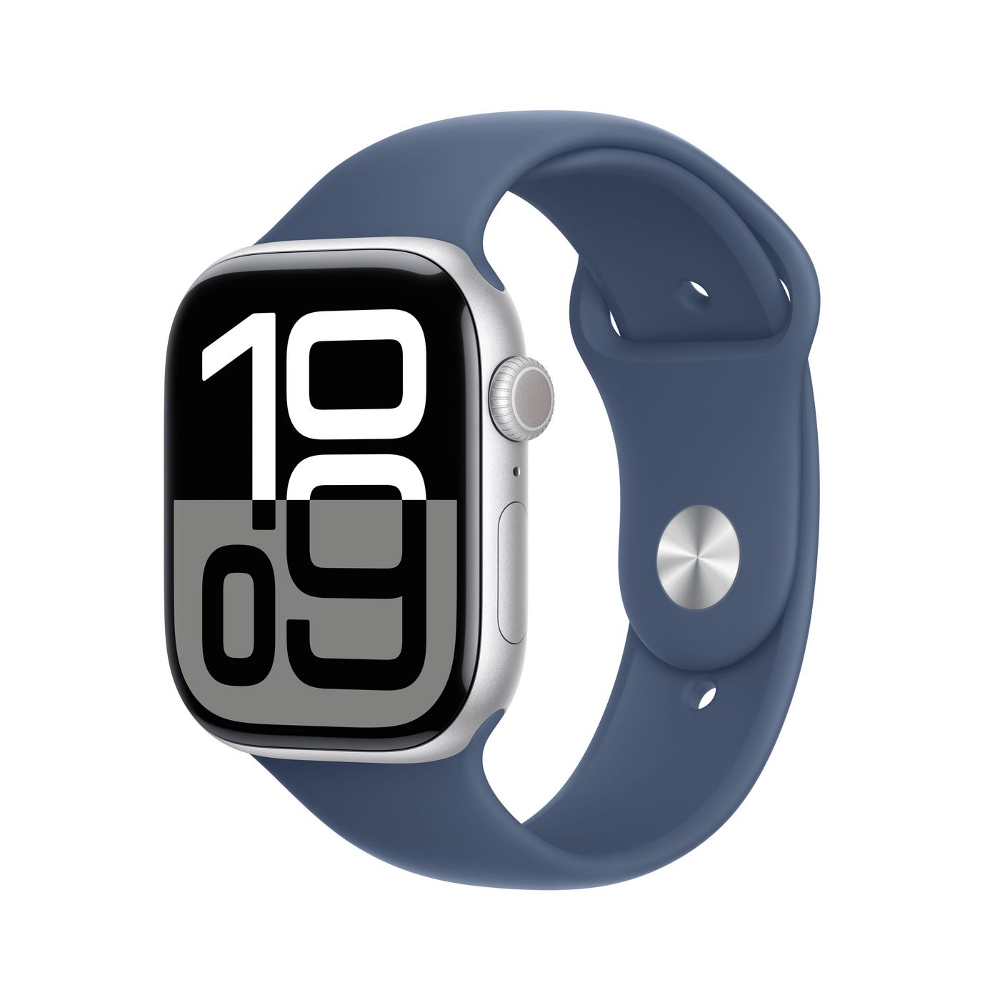 Apple Watch Series 10 46 mm GPS – Aluminium Silber, Sportband, Denim, S/M, 50 m, für iPhone