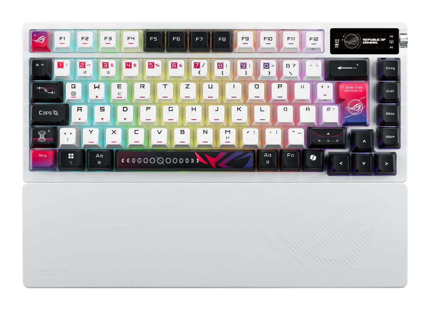 ASUS Azoth X – Tastatur, kabellos (Bluetooth/2,4 GHz), kabelgebunden (USB), CH-Layout (DE-CH), weiss