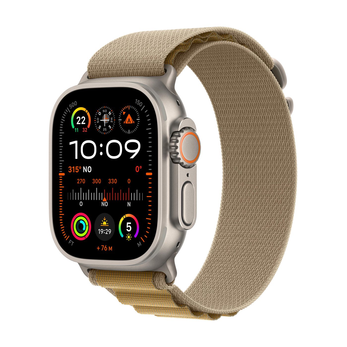Apple Watch Ultra 2 49 mm GPS + Cellular – Titan Natur, Alpine Loop, Beige, S, 100 m, für iPhone