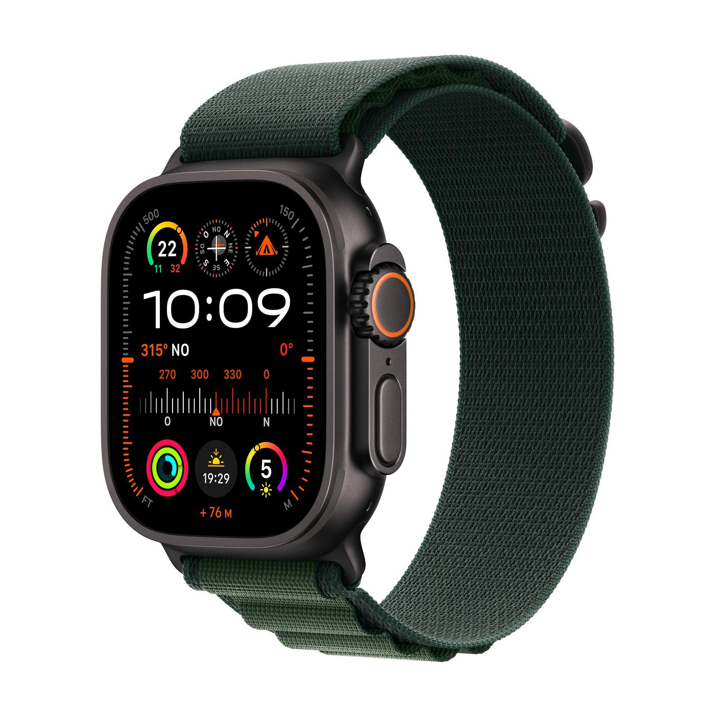 Apple Watch Ultra 2 49 mm GPS + Cellular – Titan Schwarz, Alpine Loop, Dunkelgrün, S, 100 m, für iPhone