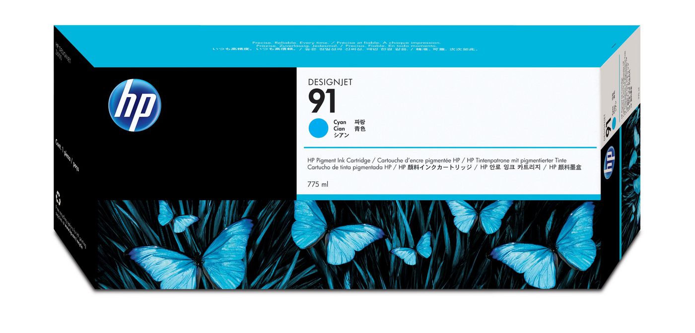 HP Tintenpatrone 91, cyan, 775 ml – für verschiedene Inkjetdrucker