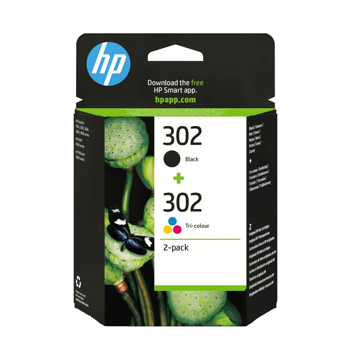 HP 302 Tintenpatronen-Multipack, Schwarz/Cyan/Magenta/Gelb (Original) – für 302