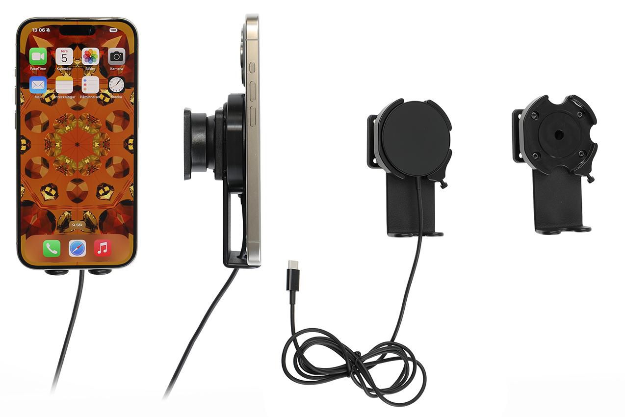 Brodit Magnetisches Wireless Ladegerät – Auto-Halterung – Schraubbefestigung – für iPhone (MagSafe) – Schwarz