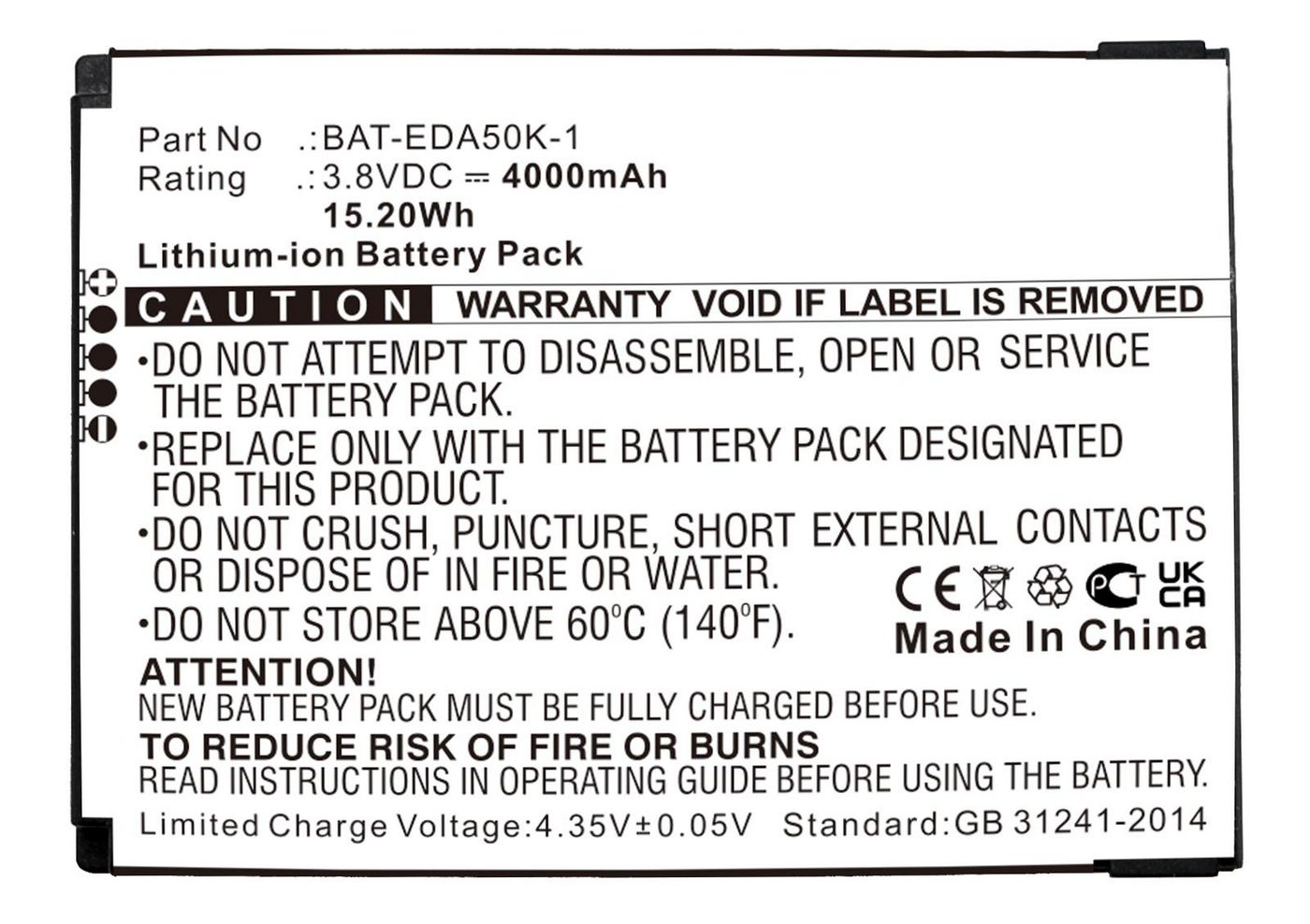 CoreParts Akku Li-Ion 3,8 V 4000 mAh, 15,2 Wh – für Honeywell