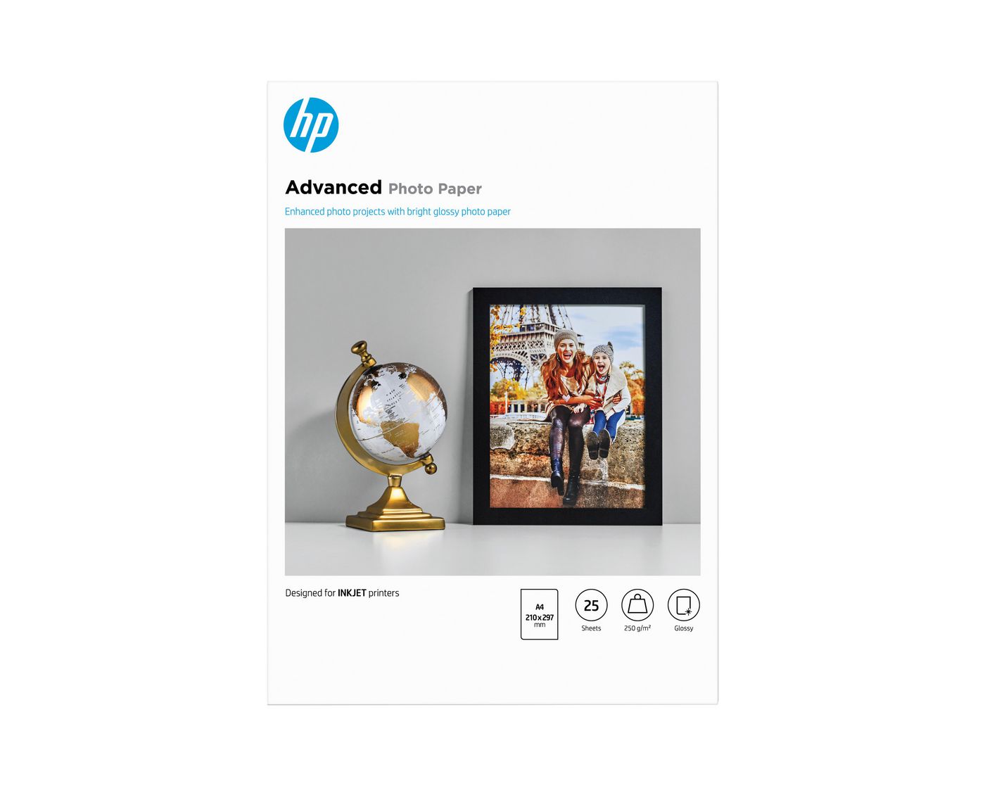 HP Advanced Fotopapier – hochglänzend, A4, 250 g/m², 25 Blatt – für Inkjet-Drucker