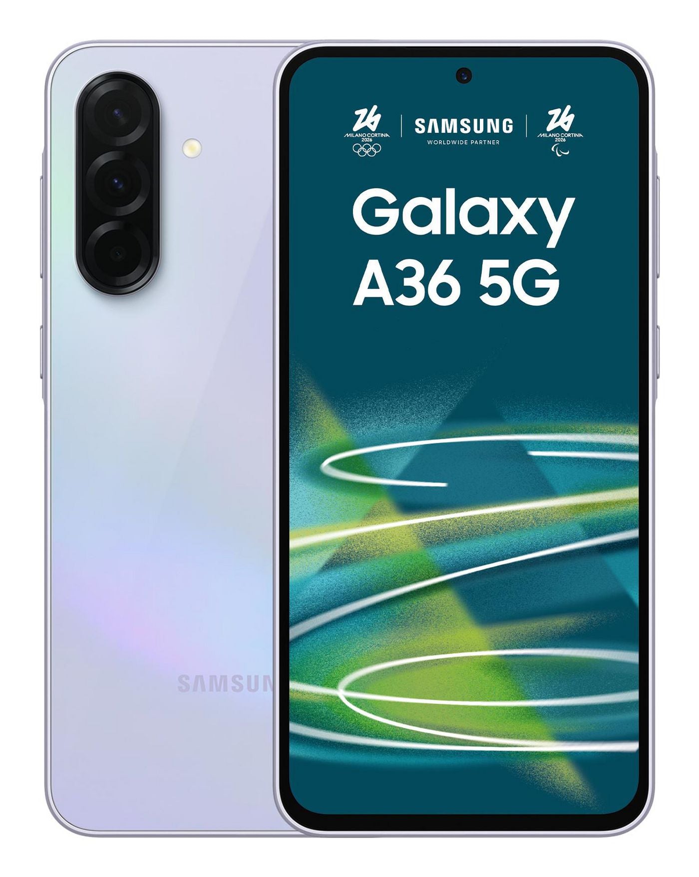 Samsung Galaxy A36 – Lavendel, 6,7", 1080 × 2340, Android 15, 128 GB, 6 GB, NanoSIM + eSIM, 5G, IP67, NFC