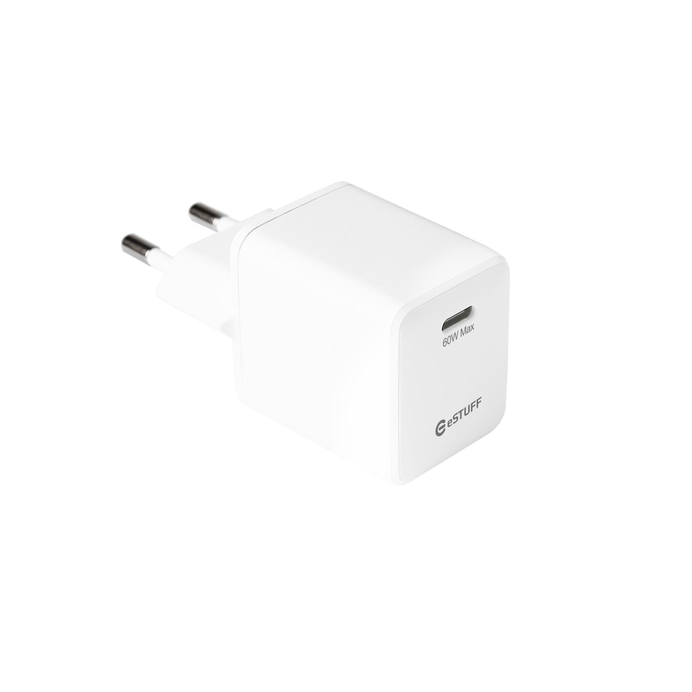 eSTUFF INFINITE GRS USB-Wandladegerät 60 W – USB-C×1 – PD, GaN – EU-Stecker (Typ C) – Weiss