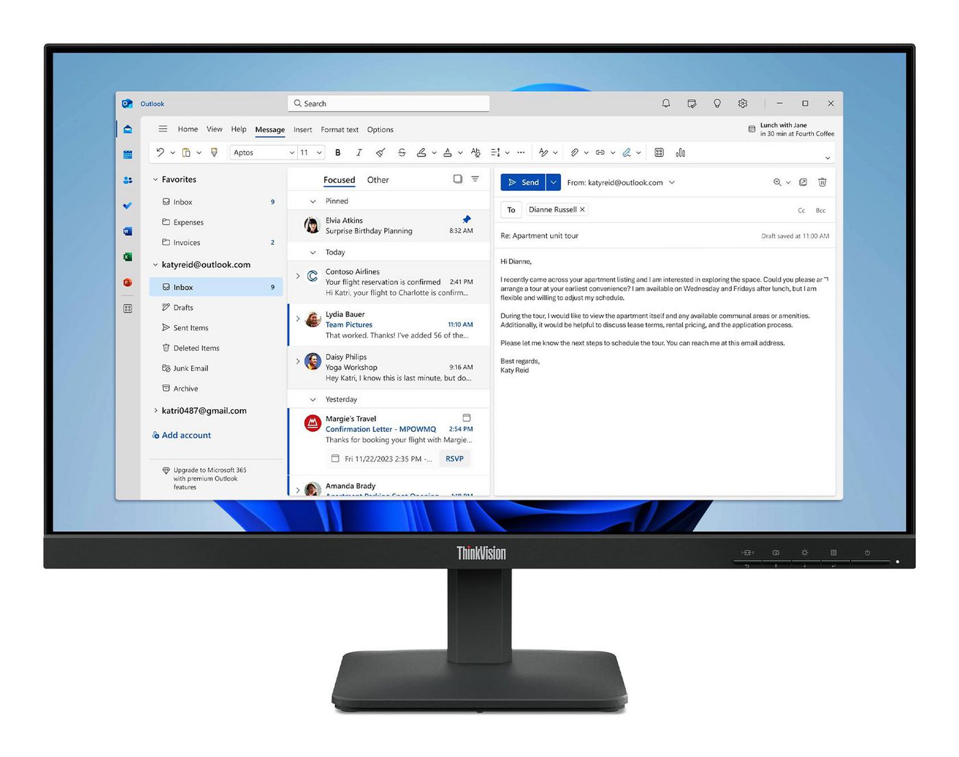 Lenovo ThinkVision S24-4e – Monitor, 23,8", IPS, 100 Hz, 250 cd/m², VESA 100 × 100, Schwarz