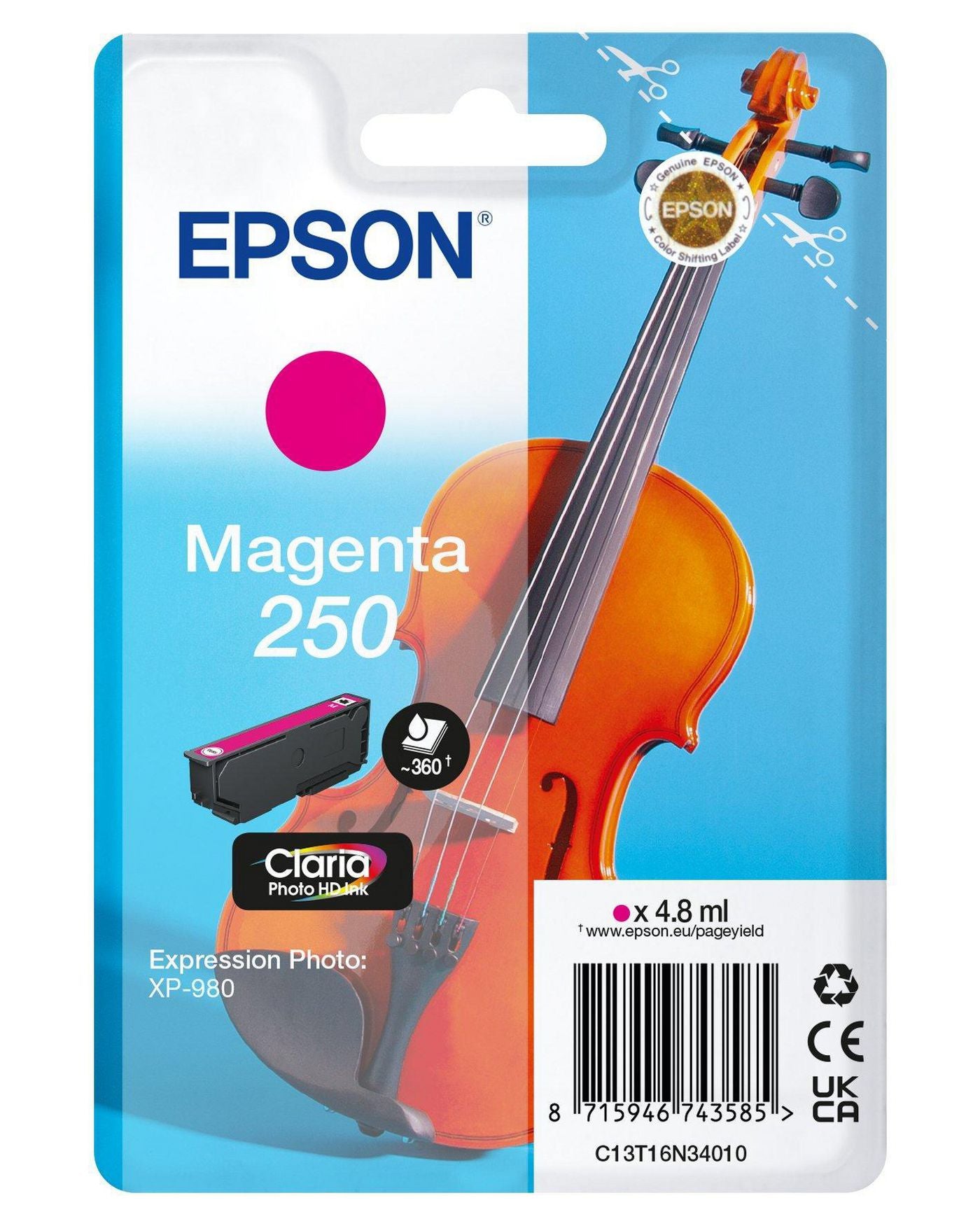 Epson Claria Photo HD 250 Magenta Tintenpatrone (Original) – 4,8 ml – für Expression Photo XP-980