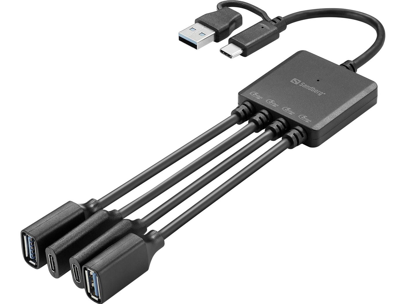 Sandberg 136-81 USB-Hub – USB-C/USB-A, 2× USB-A, 2× USB-C, für Windows 10/11