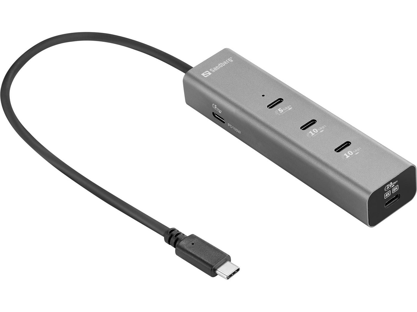 Sandberg 136-78 Multiport-Adapter – USB-C, 5× USB-C, 100 W PD, für Windows 10/11