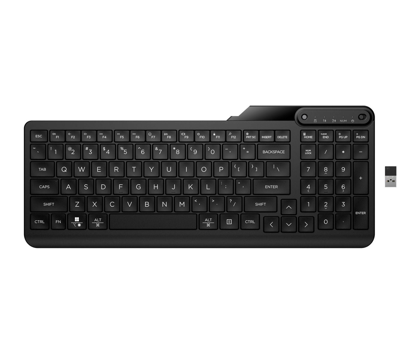 HP 475 Dual-Mode Wireless Tastatur – Membran – Bluetooth & 2,4 GHz (USB-A Empfänger) – Schwarz