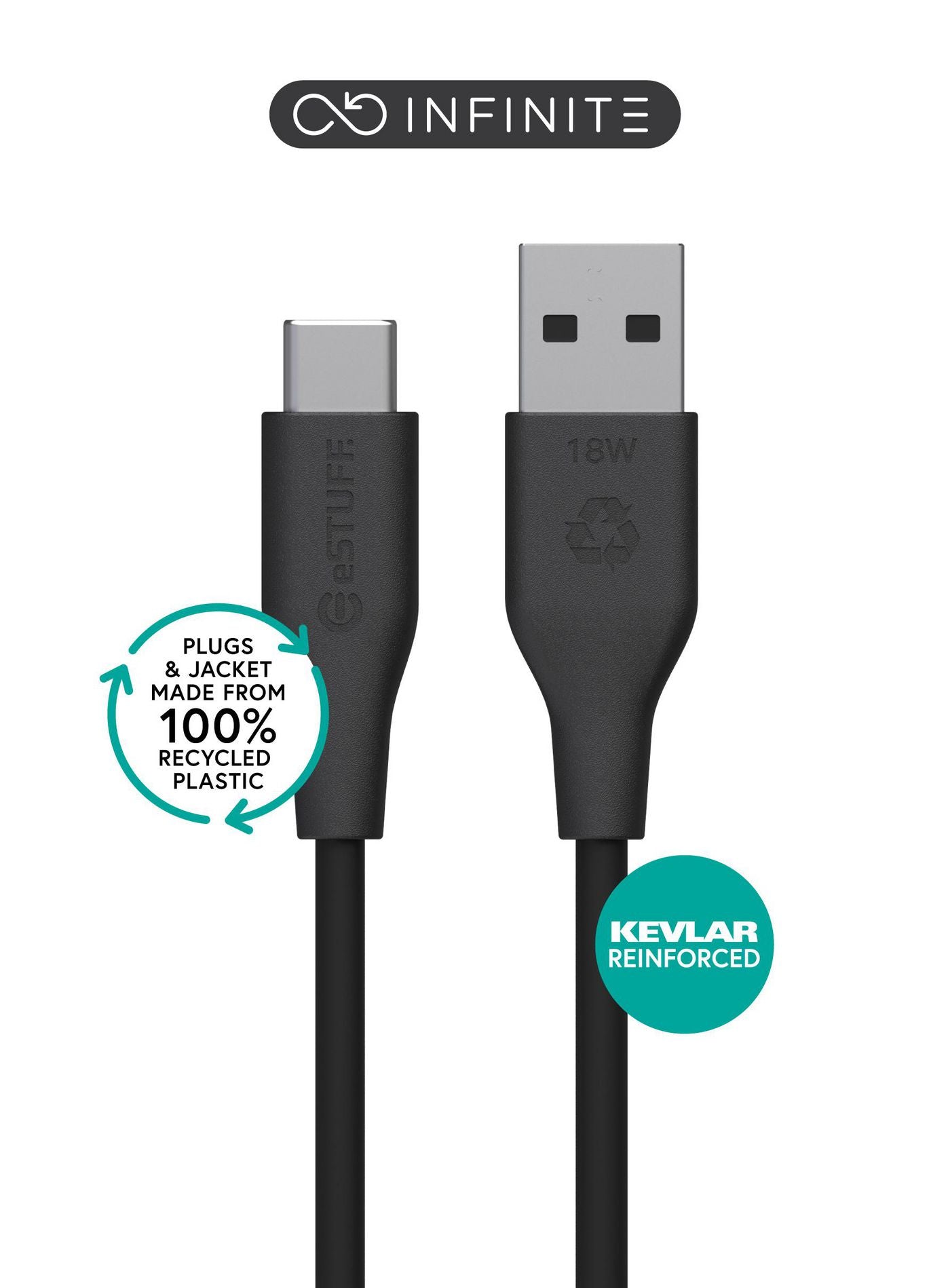 eSTUFF USB-C auf USB-A Kabel – 1 m – Schwarz