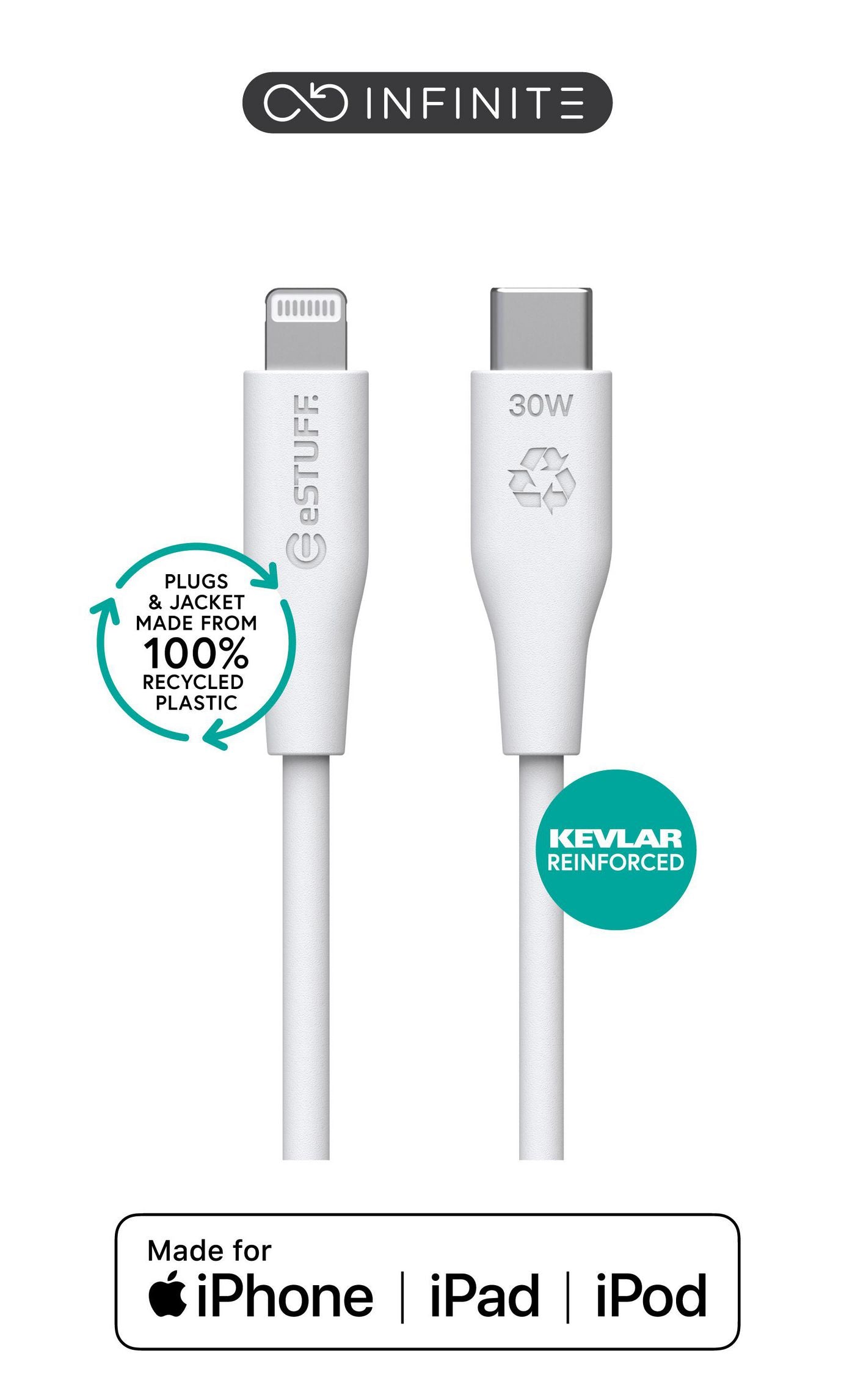eSTUFF Kabel – USB‑C auf Lightning 1 m, MFi-zertifiziert, 12 W, Weiss – für iPhone/iPad