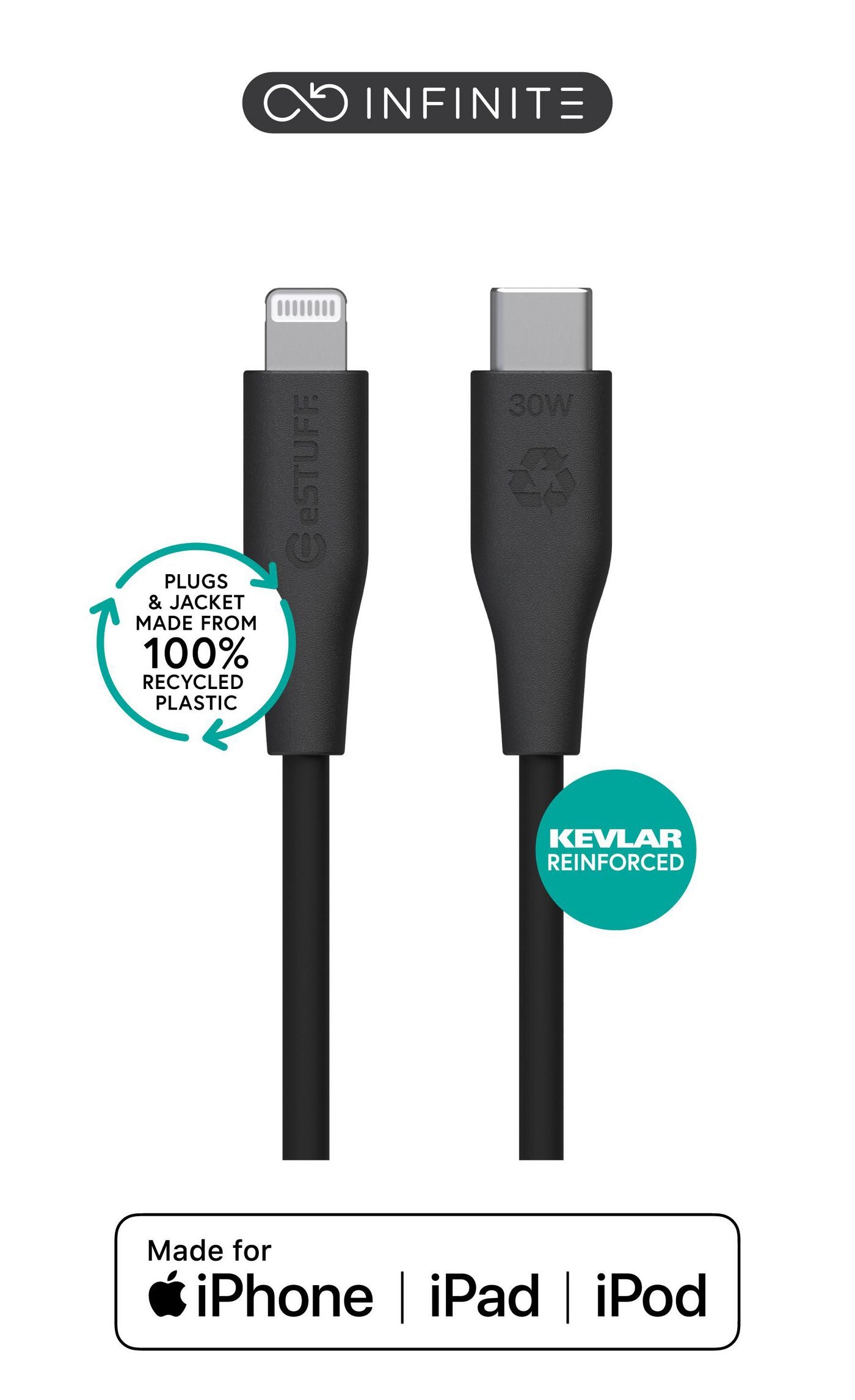 eSTUFF Kabel – USB‑C auf Lightning 1 m, MFi zertifiziert, Schwarz – für iPhone/iPad