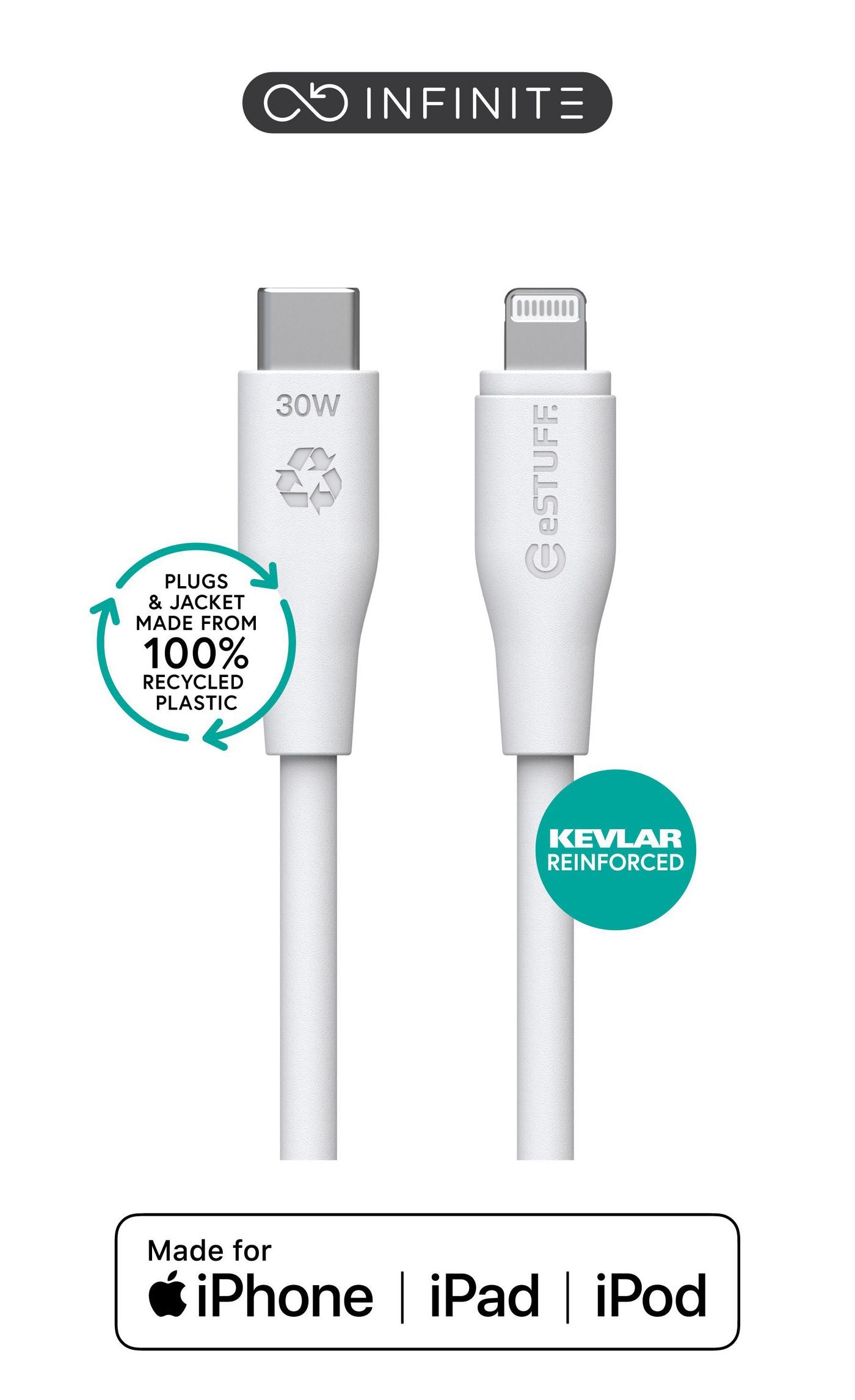 eSTUFF Kabel – Lightning auf USB‑C 3 m, MFi-zertifiziert, Weiss – für iPhone/iPad