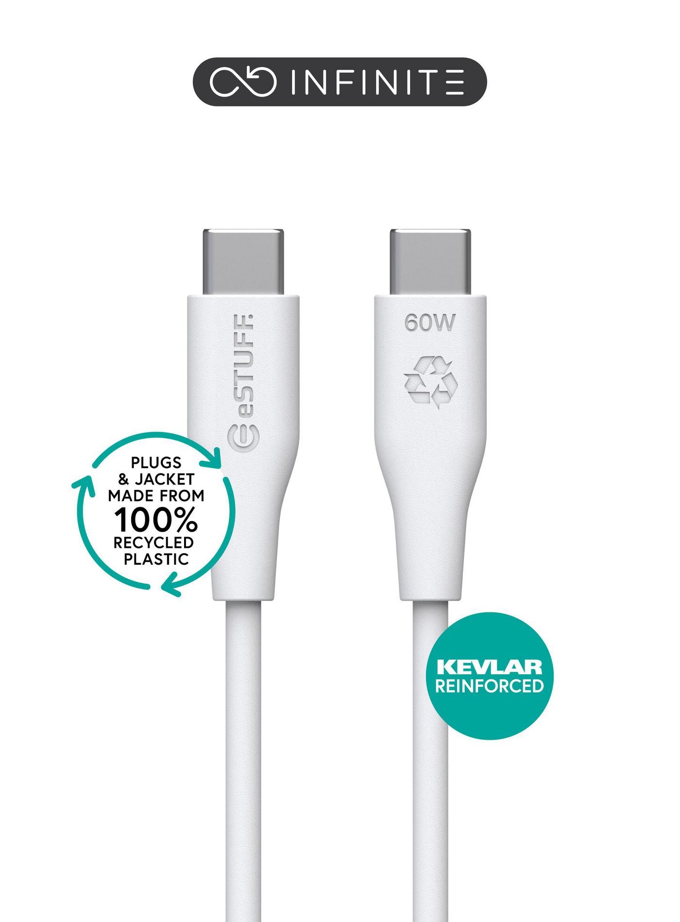 eSTUFF USB-Kabel – USB-C auf USB-C – USB 2.0 (480 Mbit/s) – 0,5 m – PD 60 W – Weiss
