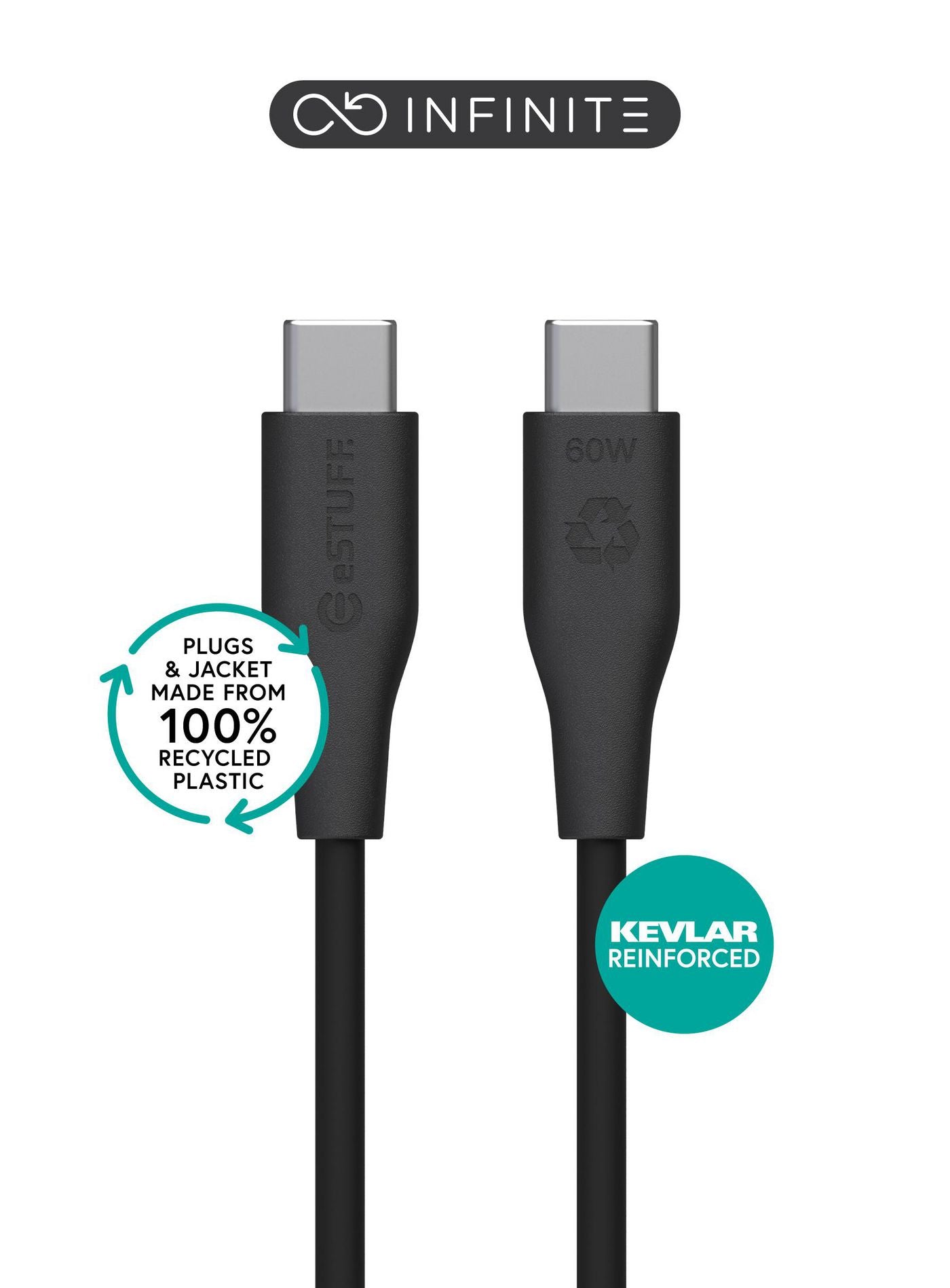 eSTUFF USB-C auf USB-C Kabel – 2 m – PVC-frei, Recycelt – Schwarz