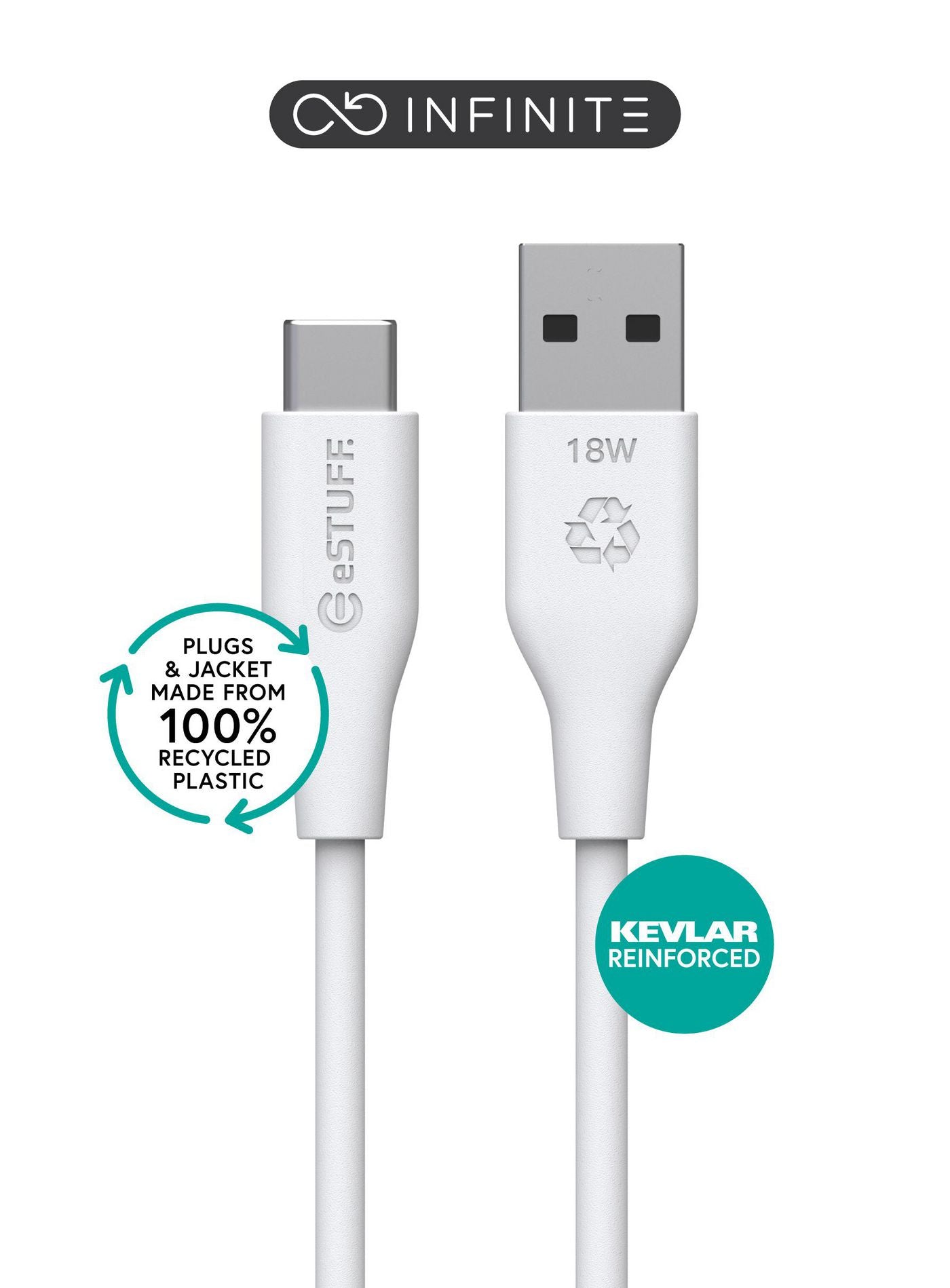 eSTUFF USB-C auf USB-A Kabel – USB 2.0 (480 Mbit/s) – 1 m – PD 60 W – PVC-Mantel – Weiss – für alle USB-C-Geräte