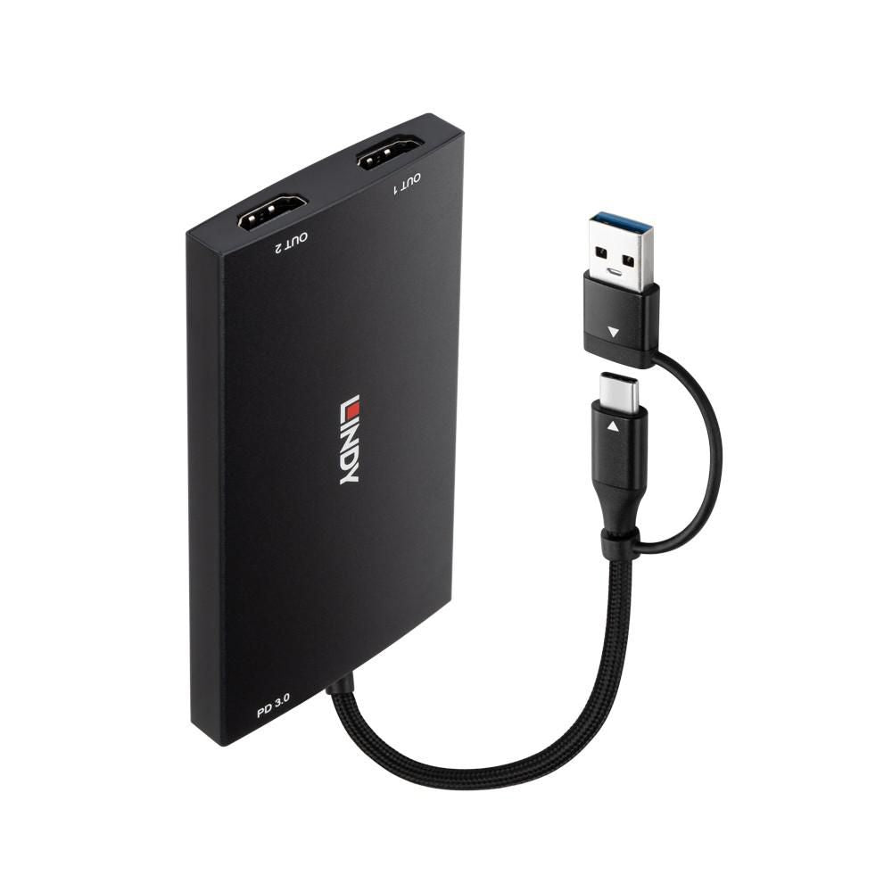 Lindy Multi-Monitor-Adapter USB-A/USB-C zu 2× HDMI – 4K (3840 × 2160) @ 60 Hz