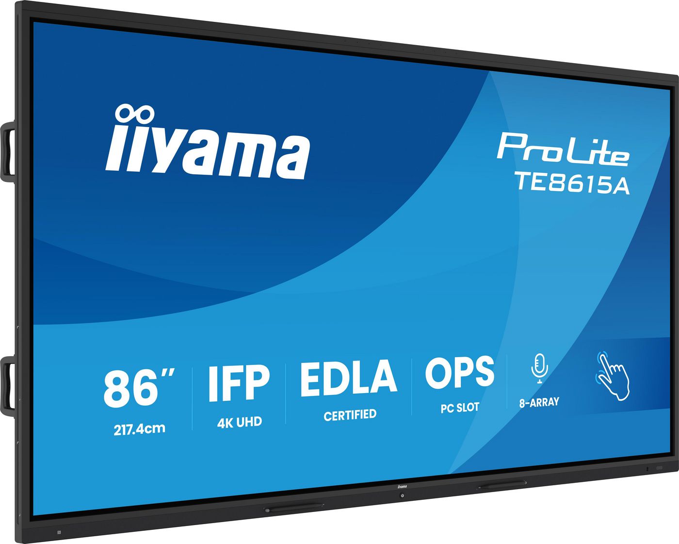 iiyama TE8615A-B2AG – 85,6" Touch, 3840 × 2160 (4K), IPS, USB-C 100 W, LAN