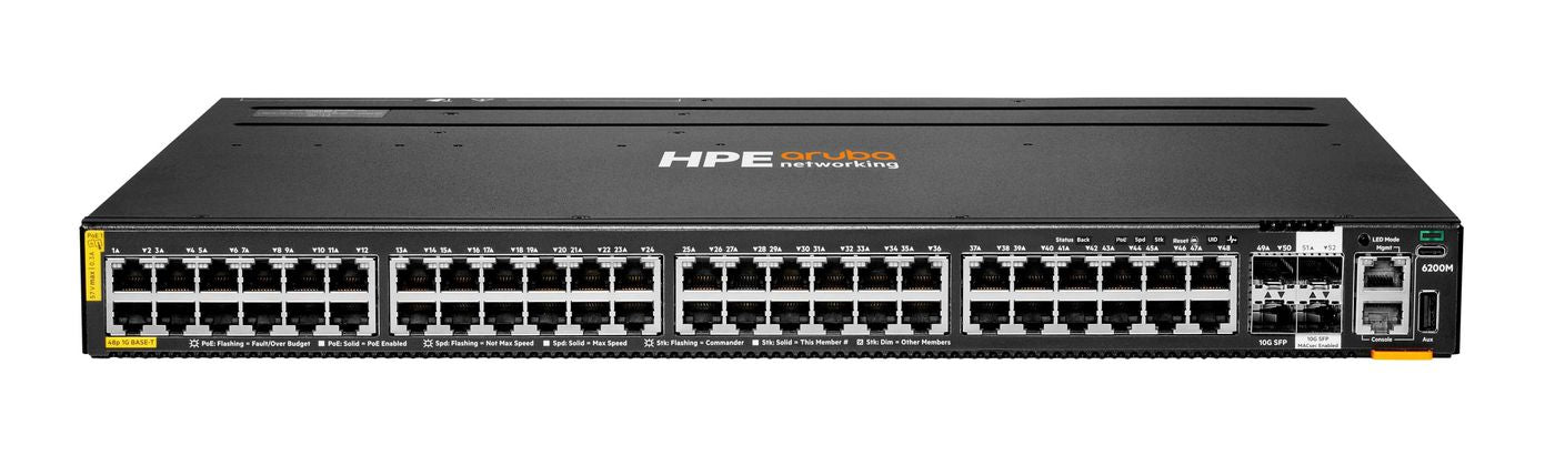 HPE Aruba CX 6200M – Managed Switch – 48×GbE, 4×SFP+, L3, PoE+ 1440 W, 1U