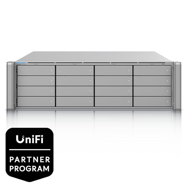 Ubiquiti UniFi Protect NVR 3U – 4K Aufzeichnung – 16 Bay (2,5"/3,5" SATA) – 550 W PSU – 1×10GbE, 2× SFP