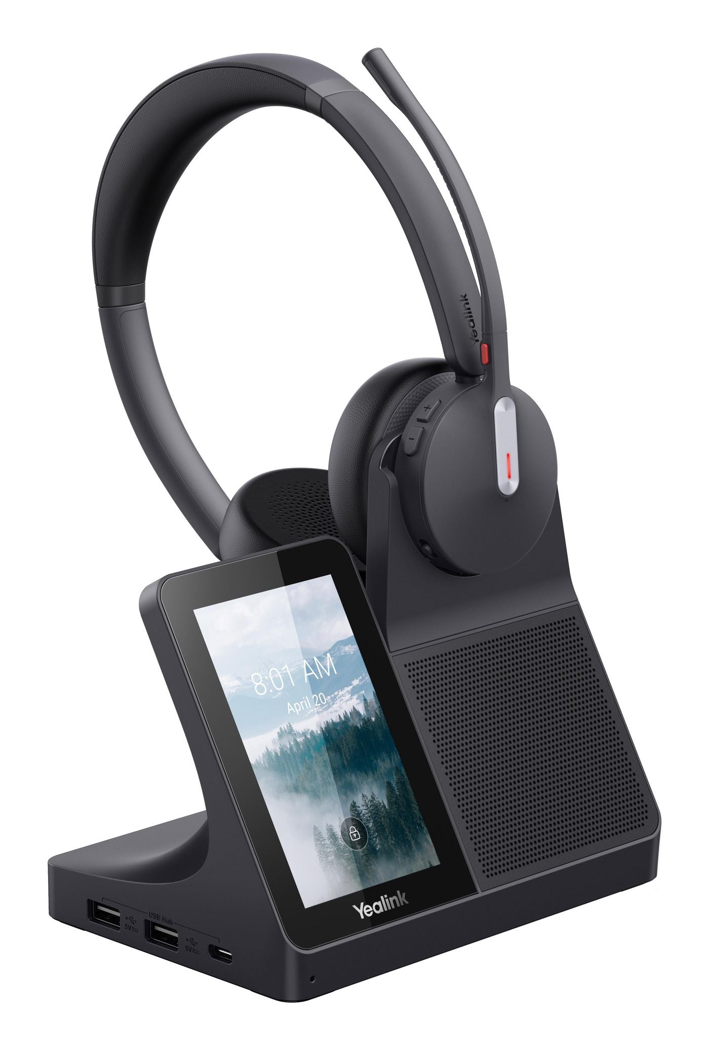 Yealink WH64 Dual Office-Headset – On-Ear, Stereo, Kabel + BT, mit Ladestation, Schwarz, BT 5.0