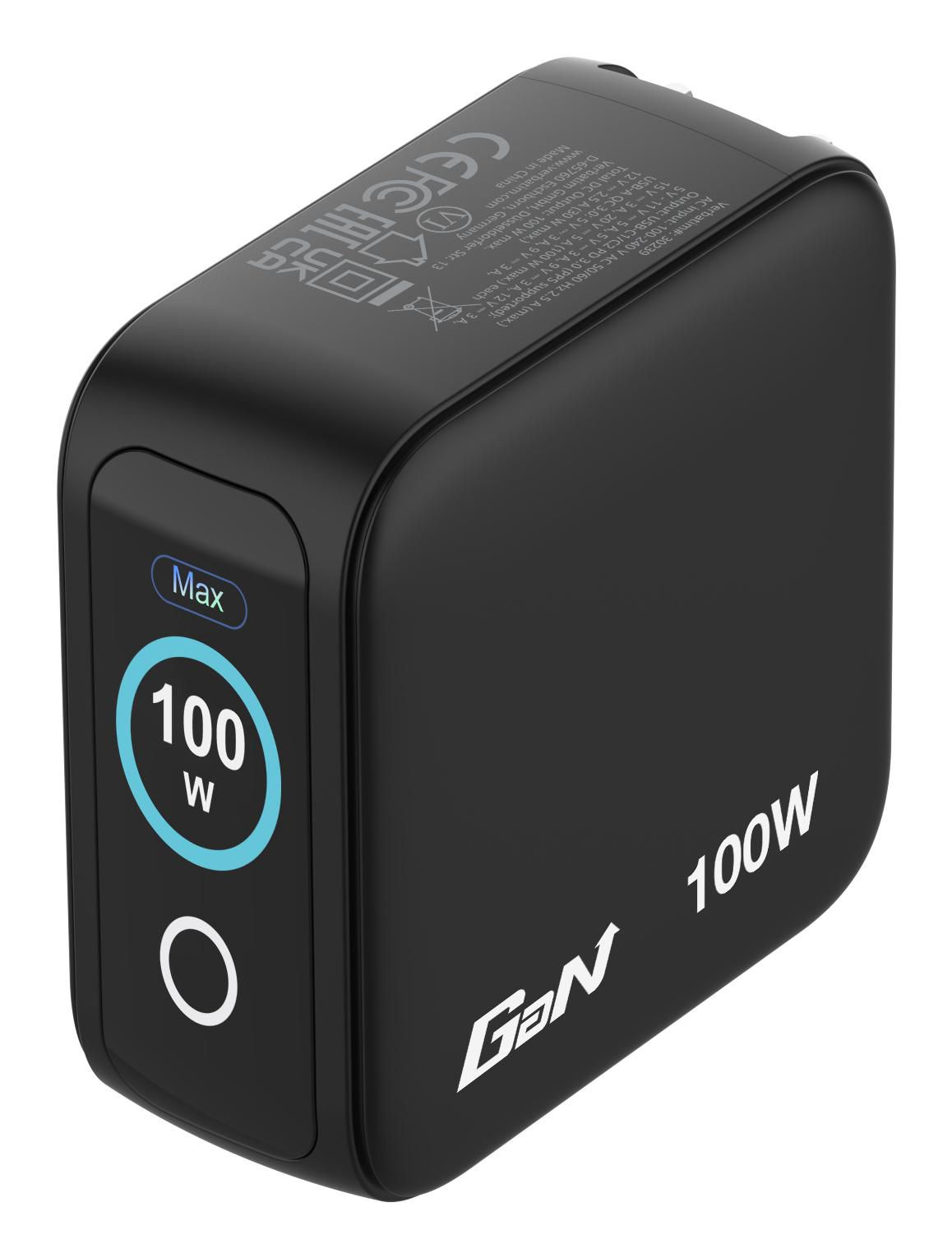Verbatim 30239 USB-Ladegerät 100 W – USB-C×2, USB-A×1 – PD 3.0, QC 3.0, PPS, GaN – EU/UK/US-Stecker